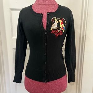 Disney Tiki Birds embroidered Cardigan Sweater in black. Size S